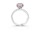 Silver Fancy Pink Asscher Cut Diamond Solitaire Ring with Round  Pavé Band and Four-Prong Setting_39