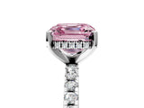 Silver Fancy Pink Asscher Cut Diamond Solitaire Ring with Round  Pavé Band and Four-Prong Setting_41
