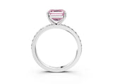 Silver Fancy Pink Asscher  Cut Diamond Solitaire with Pave Band and Four-Prong Setting 4