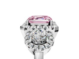 Silver Fancy Pink Asscher Cut Diamond Three-Stone Halo Ring with Prong Setting and Pavé Accents_17
