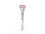 Silver Fancy Pink Asscher Cut Diamond Three-Stone Ring with Prong Setting and Pavé Band_8
