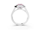 Silver Fancy Pink Asscher Cut Halo Bezel Diamond Pave Band Ring_9