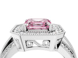 Silver Fancy Pink Asscher Cut Halo Diamond Engagement Ring with Pave Split Shank and Four-Prong Setting_40
