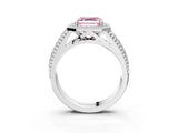 Silver Fancy Pink Asscher Cut Halo Diamond Ring with Beaded Split Shank and Four-Prong Setting_9