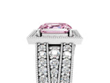 Silver Fancy Pink Asscher Cut Halo Diamond Split Shank Ring with Prong Setting_11