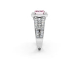Silver Fancy Pink Asscher Cut Halo Diamond Split Shank Ring with Prong Setting_8