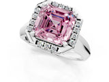 Silver Fancy Pink Asscher  Cut Halo Solitaire Engagement Ring with Square Band and Four-Prong Setting_25