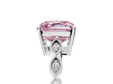 Silver Fancy Pink Asscher Cut Solitaire Diamond Ring with Infinity Twist Band and Four-Prong Setting_17