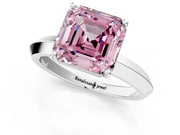 Sterling Silver Asscher Cut Knife-Edge Solitaire Engagement Ring Setting for Fancy Pink Center