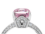 Silver Fancy Pink Asscher Cut Solitaire Split Shank Pave Diamond Engagement Ring with Four-Prong Setting_10