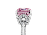 Silver Fancy Pink Asscher Cut Solitaire Split Shank Pave Diamond Engagement Ring with Four-Prong Setting_11