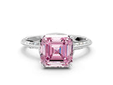 Silver Fancy Pink Asscher Cut Solitaire Split Shank Pave Diamond Engagement Ring with Four-Prong Setting_54