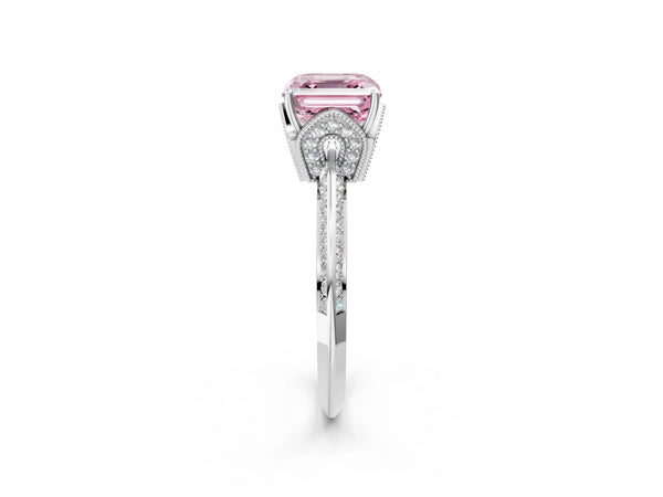 Sterling Silver Asscher Cut Graduated Pave Engagement Ring Setting for Fancy Pink Center