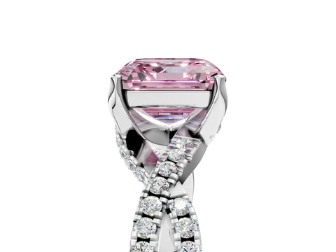 Silver Fancy Pink Asscher Cut Solitaire Twist Pave Diamond Engagement Ring with Prong Setting_47