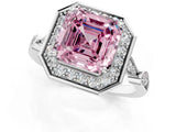 Silver Fancy Pink Asscher  Halo Diamond Engagement Ring with Twisted Band and Four-Prong Setting 1