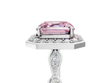 Silver Fancy Pink Asscher  Halo Diamond Engagement Ring with Twisted Band and Four-Prong Setting 5
