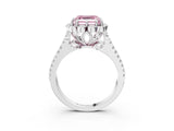 Silver Fancy Pink Asscher  Halo Diamond Floral Split Shank Engagement Ring 3