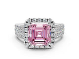 Silver Fancy Pink Asscher  Halo Round Diamond Pave Band with Prong Setting 1