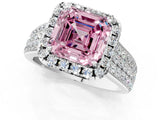 Silver Fancy Pink Asscher  Halo Round Diamond Pave Band with Prong Setting 2