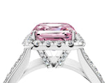 Silver Fancy Pink Asscher  Halo Round Diamond Pave Band with Prong Setting 5