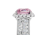 Silver Fancy Pink Asscher  Halo Round Diamond Pave Band with Prong Setting