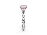 Silver Fancy Pink Asscher  Solitaire Diamond Engagement Ring with XO Engraved Band and Four-Prong Setting 3