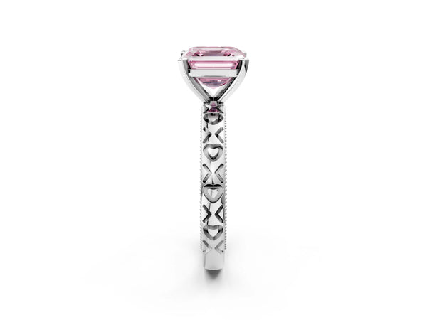 Sterling Silver Asscher Cut XO Engraved Engagement Ring Setting for Fancy Pink Center