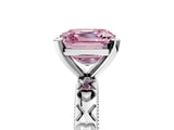 Silver Fancy Pink Asscher  Solitaire Diamond Engagement Ring with XO Engraved Band and Four-Prong Setting