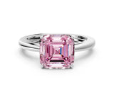 Silver Fancy Pink Asscher  Solitaire Diamond Ring with Split Shank and Four-Prong Setting_12