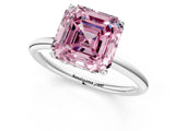 Silver Fancy Pink Asscher  Solitaire Diamond Ring with a Classic Band and Four-Prong Setting 1