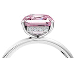 Silver Fancy Pink Asscher  Solitaire Diamond Ring with a Classic Band and Four-Prong Setting 4