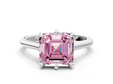 Silver Fancy Pink Asscher  Solitaire Engagement Ring with Six-Prong Setting and Classic Band