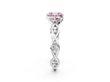Silver Fancy Pink Asscher  Solitaire Twist Band with Leaf Prong Setting 3