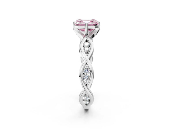 Sterling Silver Asscher Cut Accented Twist Engagement Ring Setting for Fancy Pink Center