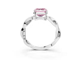 Silver Fancy Pink Asscher  Solitaire Twisted Pave Diamond Ring with Four-Prong Setting_9