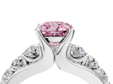 Silver Fancy Pink Cushion  Brilliant Solitaire with Side Stones on a Pave Band and Four-Prong Setting_28