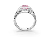 Silver Fancy Pink Cushion Cut Brilliant Milgrain Filigree Diamond Ring with Square Prong Setting_27