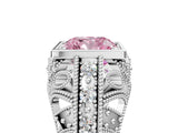 Silver Fancy Pink Cushion Cut Brilliant Milgrain Filigree Diamond Ring with Square Prong Setting_29