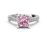 Silver Fancy Pink Cushion Cut Brilliant Split Shank Pave Solitaire Ring with Four-Prong Setting_6
