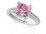 Silver Fancy Pink Cushion Cut Brilliant Split Shank Pave Solitaire Ring with Four-Prong Setting_7