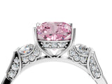 Silver Fancy Pink Cushion Cut Brilliant Three-Stone Pave Band with Four-Prong Setting_10