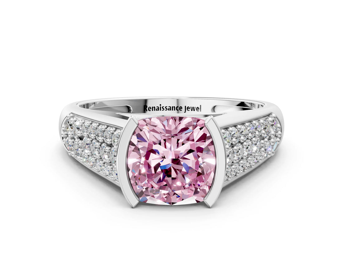 Silver Fancy Pink Cushion Cut Cut Diamond Channel Set Pave Band with Tension Prong Setting_6