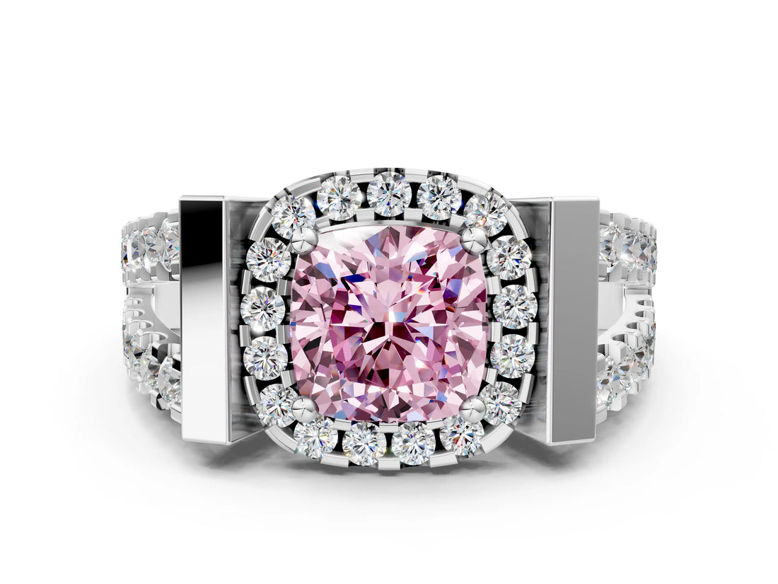 Silver Fancy Pink Cushion Cut Cut Halo Split Shank Prong Set Ring_6