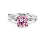 Silver Fancy Pink Cushion Cut Diamond Engagement Ring with Side Stone Accents and Four-Prong Setting_12