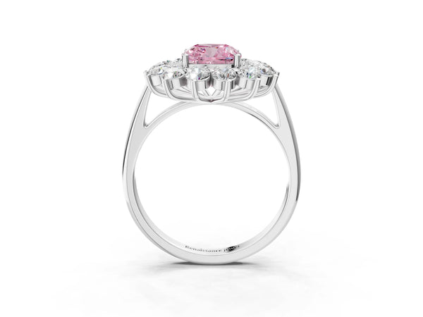 Sterling Silver Cushion Cut Floral Double Halo Engagement Ring Setting for Fancy Pink Center
