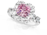 Silver Fancy Pink Cushion  Cut Diamond Floral Halo Engagement Ring with Shared Prong Setting 1