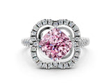 Silver Fancy Pink Cushion Cut Diamond Floral Halo Split Shank Prong Setting Ring_6