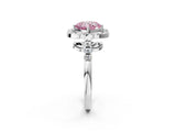 Silver Fancy Pink Cushion Cut Diamond Floral Halo Split Shank Prong Setting Ring_8