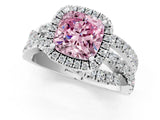 Silver Fancy Pink Cushion Cut Diamond Halo Ring with Round Split Shank and Prong Setting_1