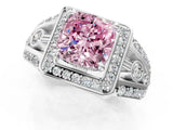 Silver Fancy Pink Cushion Cut Diamond Halo Ring with Split Shank and Bezel Accents and Four-Prong Setting_7